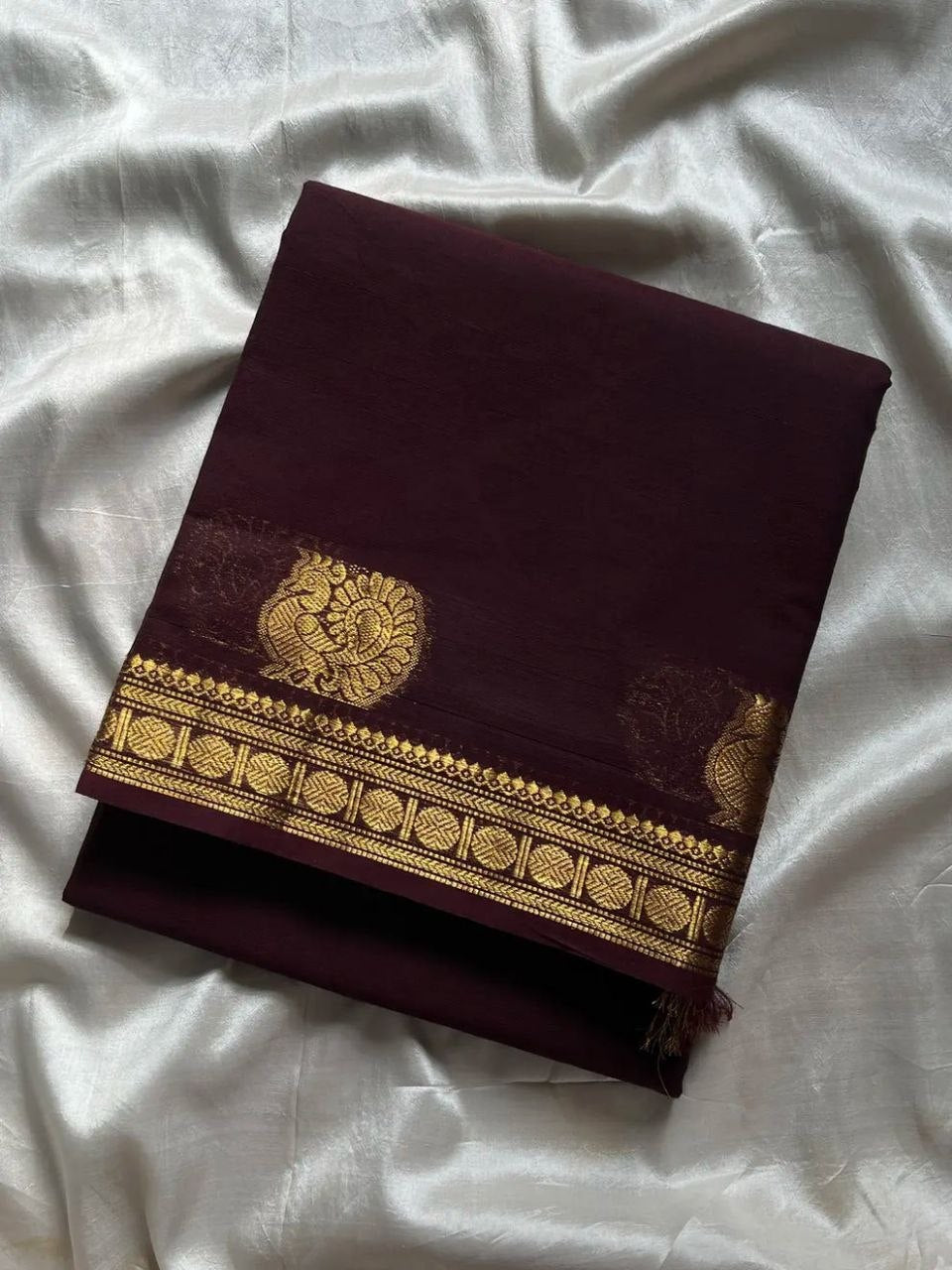 Minimal Border Edit -Dark Brown Kanchi Cotton Saree