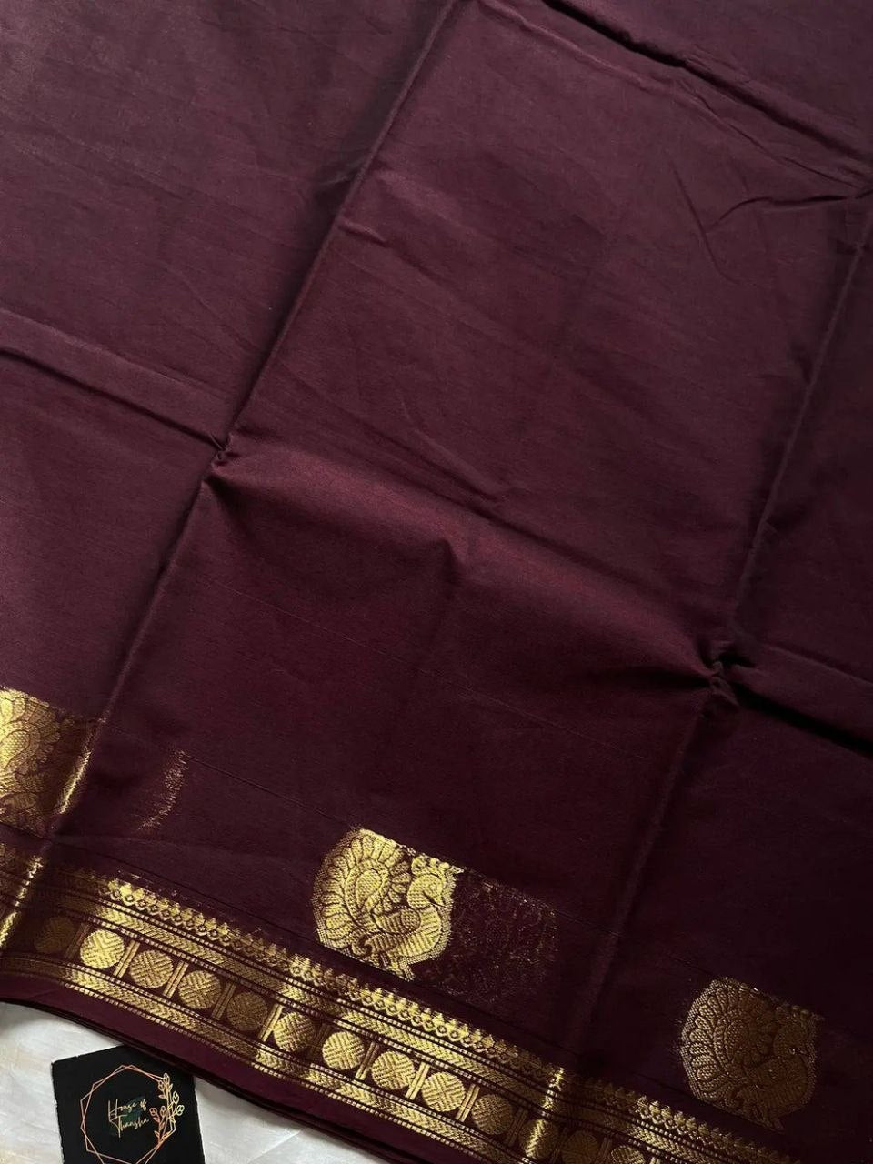 Minimal Border Edit -Dark Brown Kanchi Cotton Saree