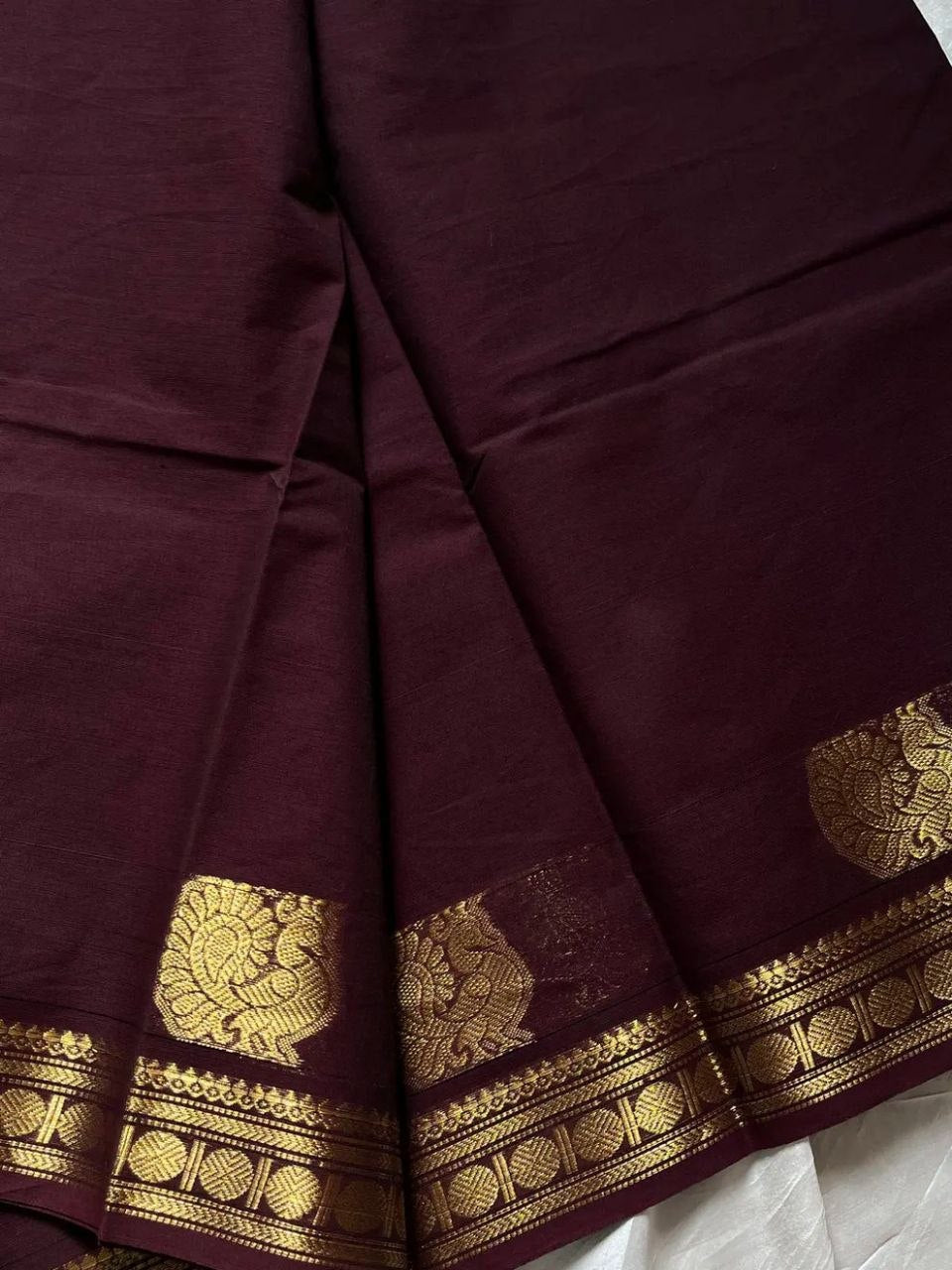Minimal Border Edit -Dark Brown Kanchi Cotton Saree