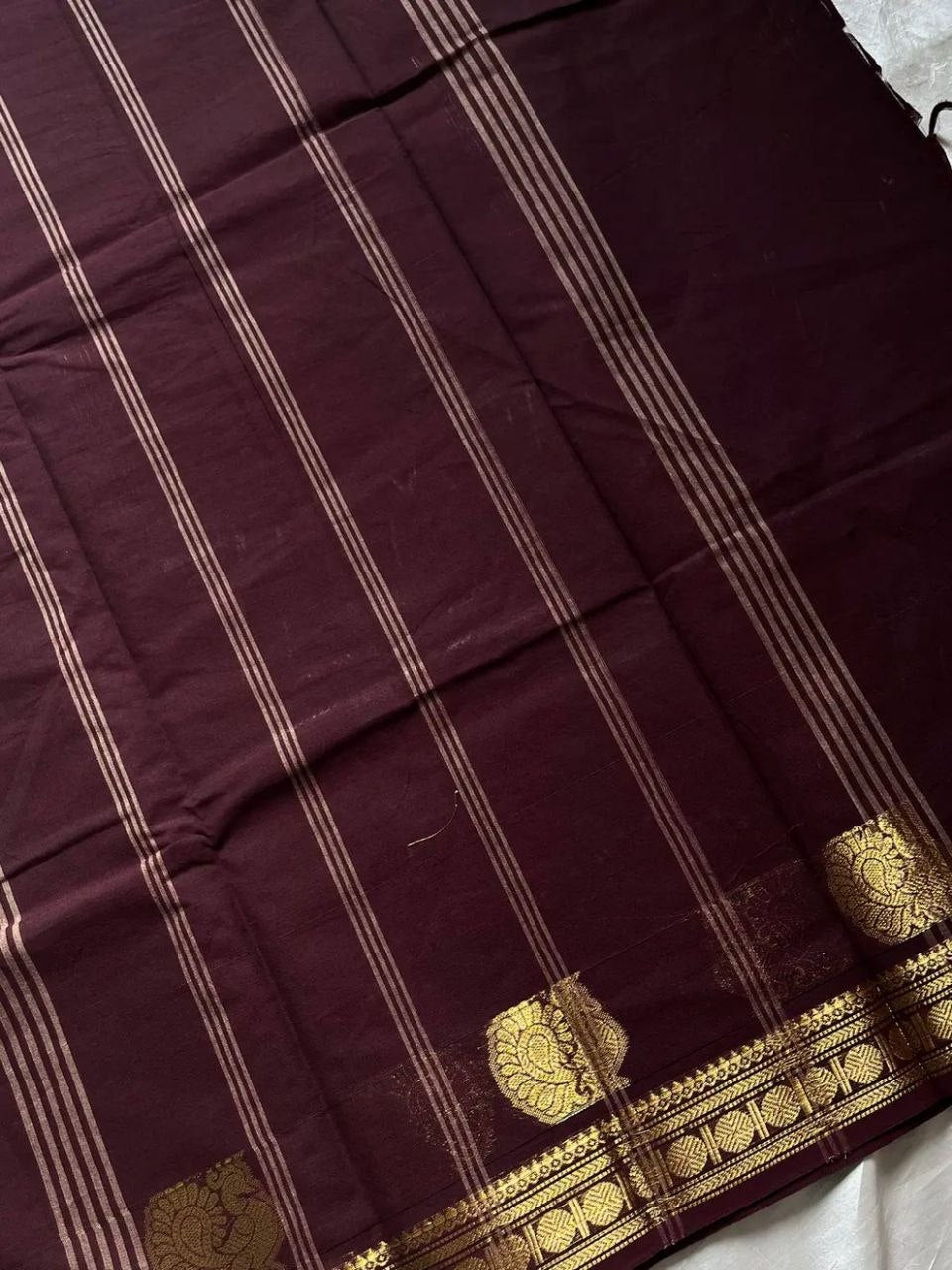Minimal Border Edit -Dark Brown Kanchi Cotton Saree