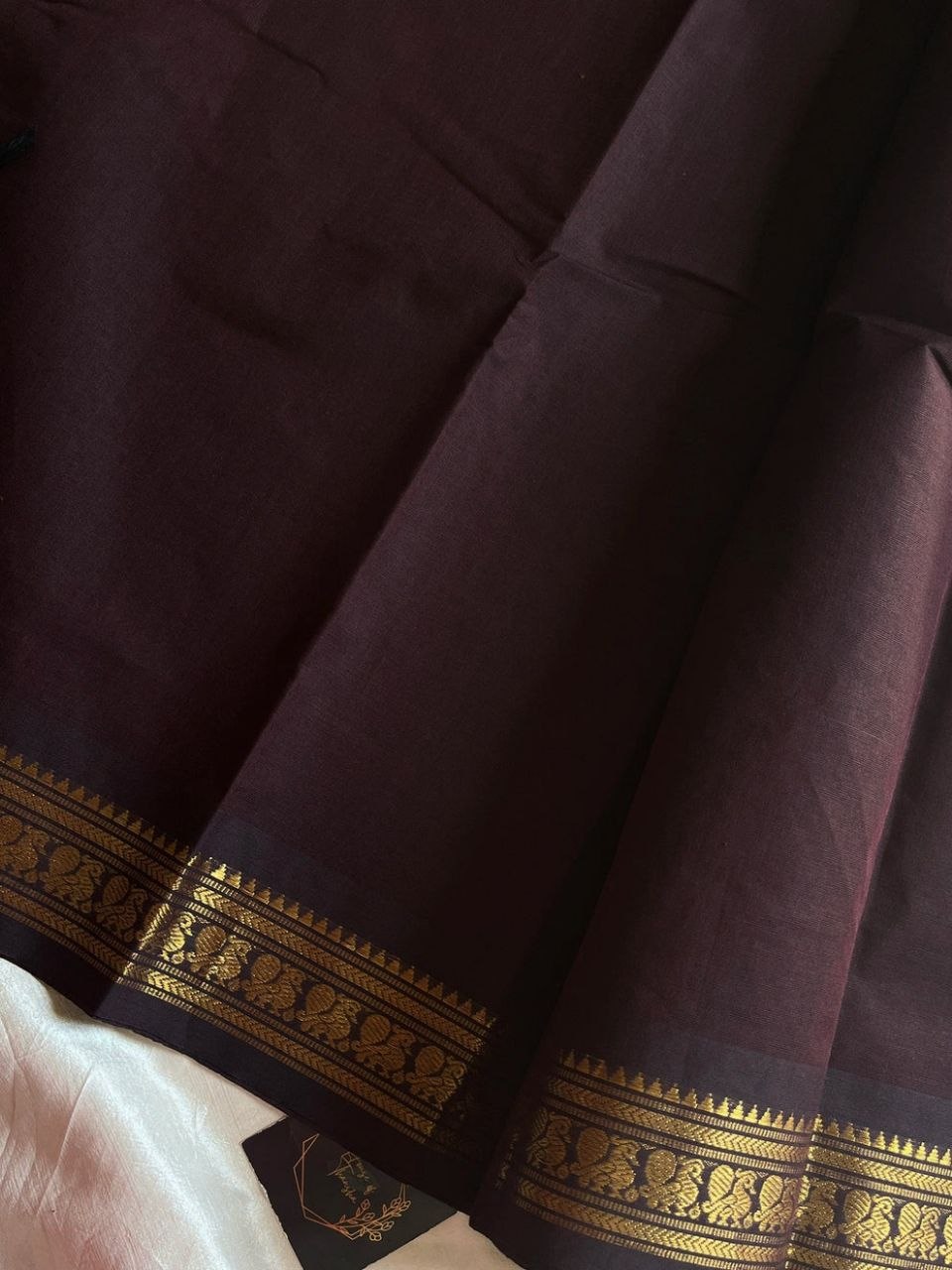 Minimal Border Edit - Dark Coffee Brown Kanchi Cotton Saree