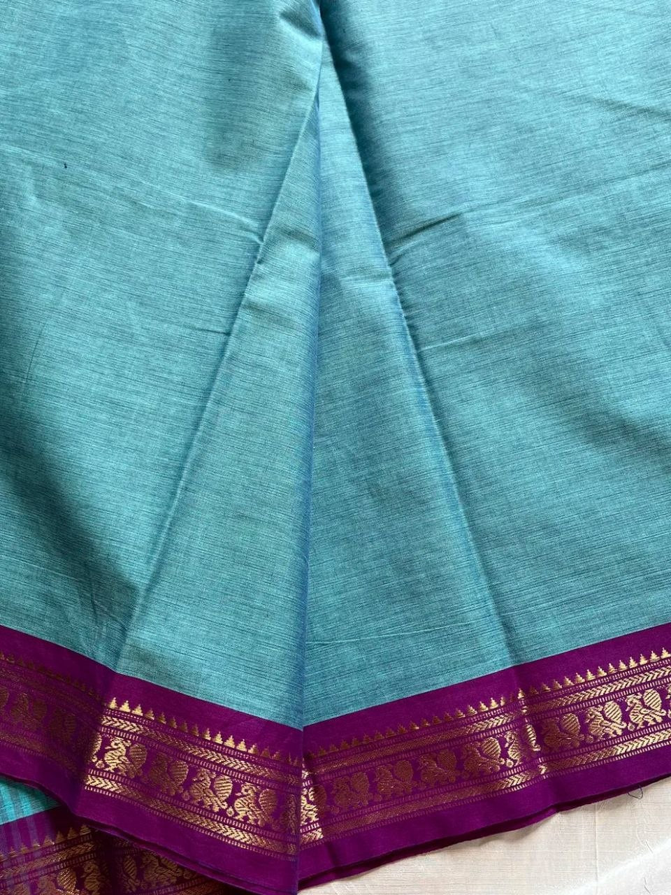 Minimal Border Edit - SkyBlue & Purple Kanchi Cotton Saree