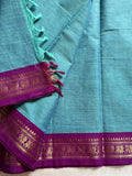 Minimal Border Edit - SkyBlue & Purple Kanchi Cotton Saree