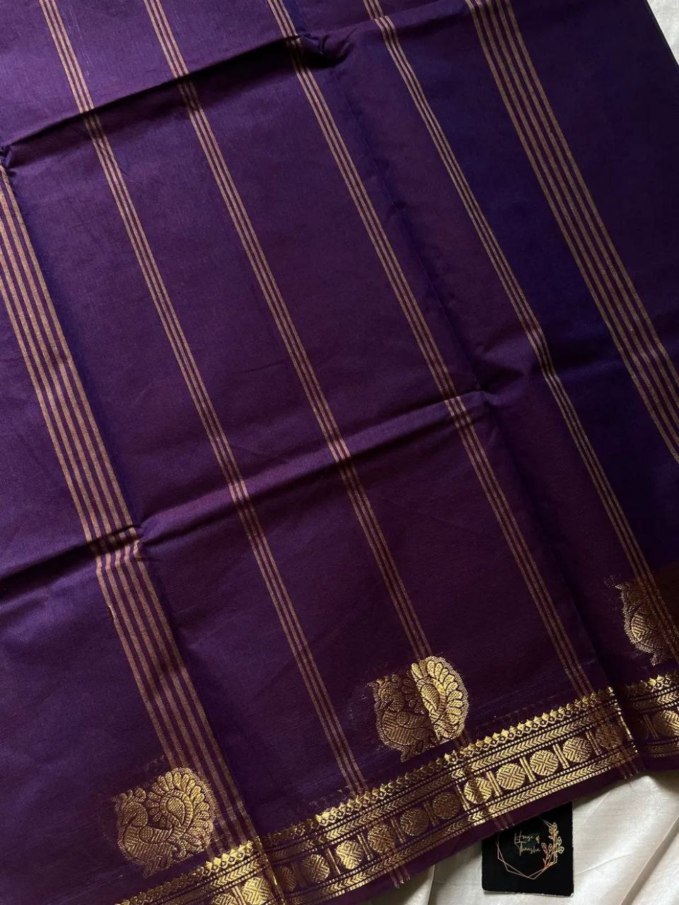 Minimal Border Edit - Royal Purple Kanchi Cotton Saree