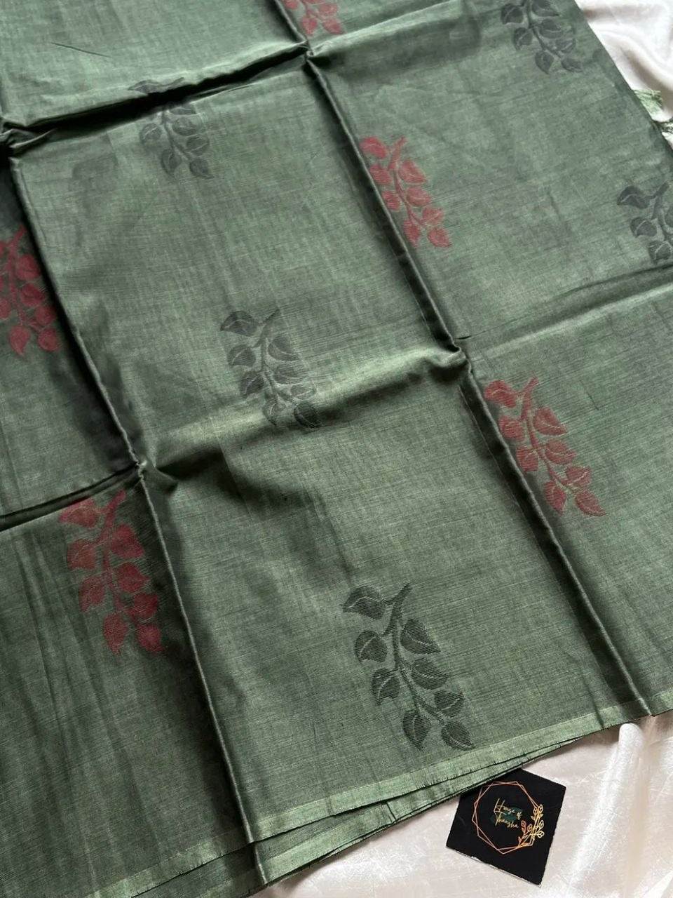 Minimal Edit – Olive Grey 120 Counts Mercerised Kanchi Cotton Sare