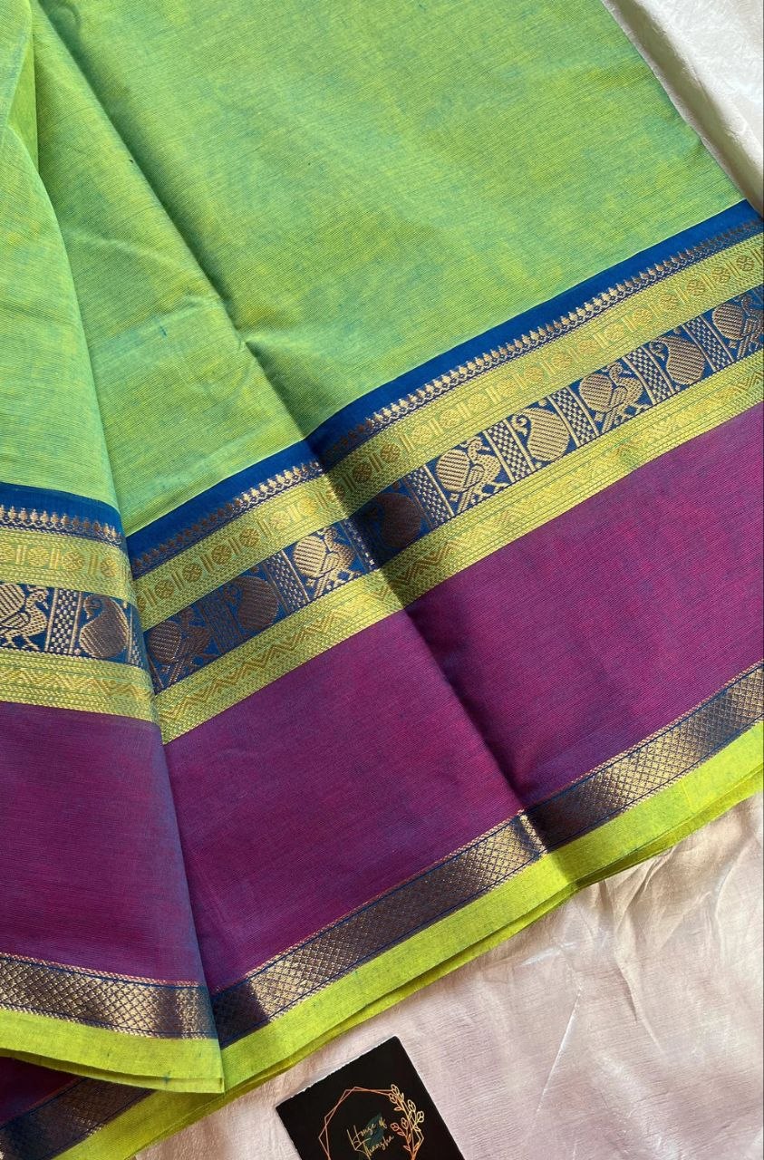 Throne Edit – Pastel green Chettinadu Cotton Saree with Grand Pallu