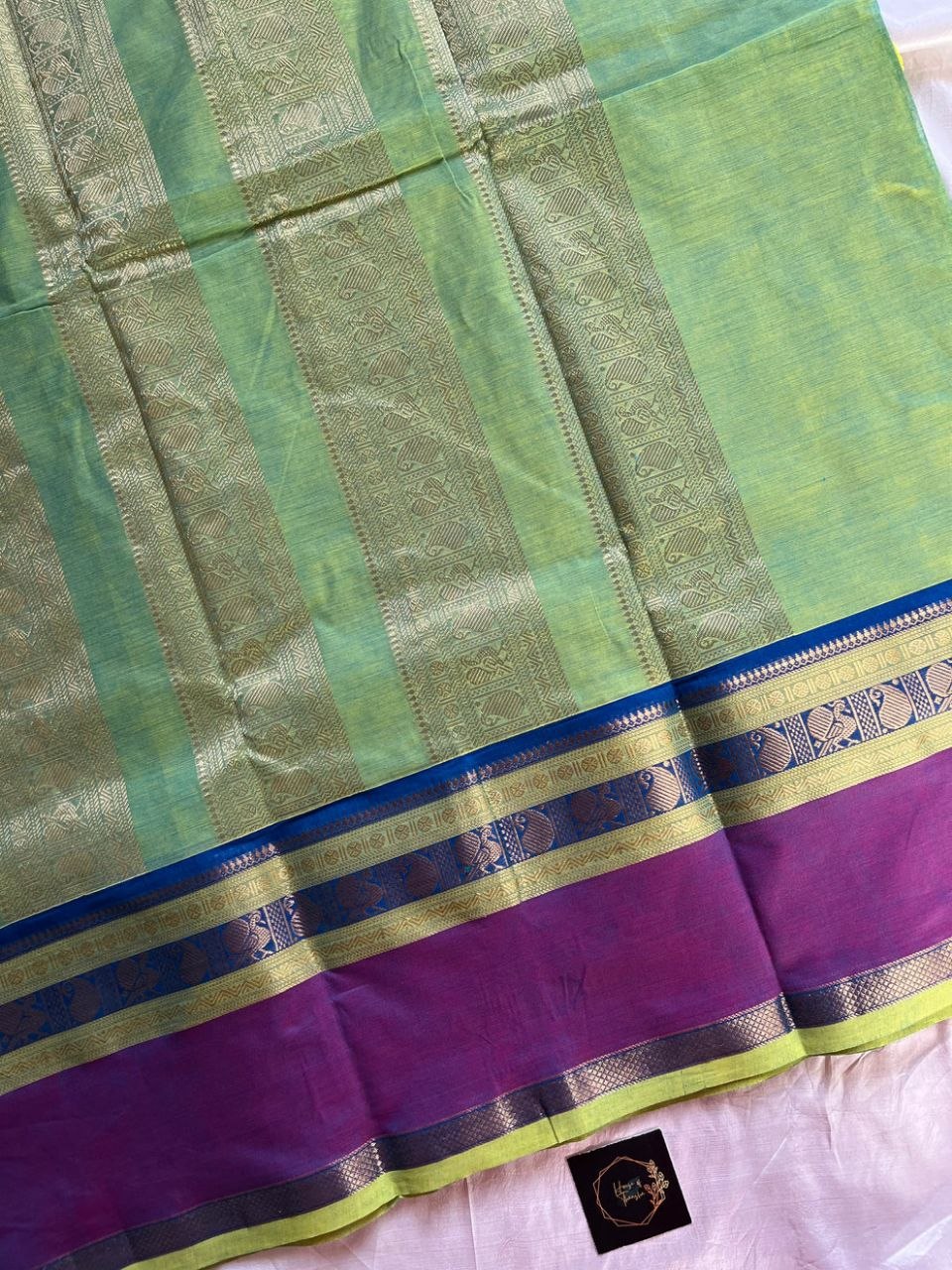 Throne Edit – Pastel green Chettinadu Cotton Saree with Grand Pallu