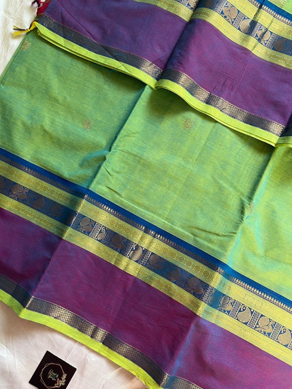 Throne Edit – Pastel green Chettinadu Cotton Saree with Grand Pallu