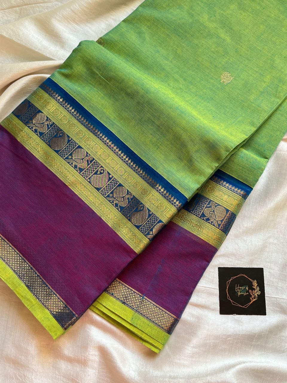 Throne Edit – Pastel green Chettinadu Cotton Saree with Grand Pallu