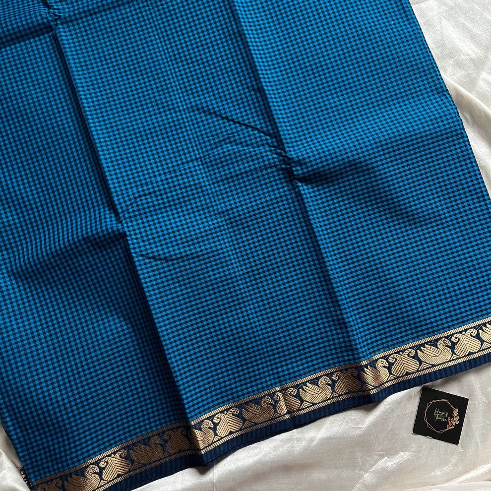 Mini Kattam – Blue Chettinadu Cotton Saree with Dark Blue Border